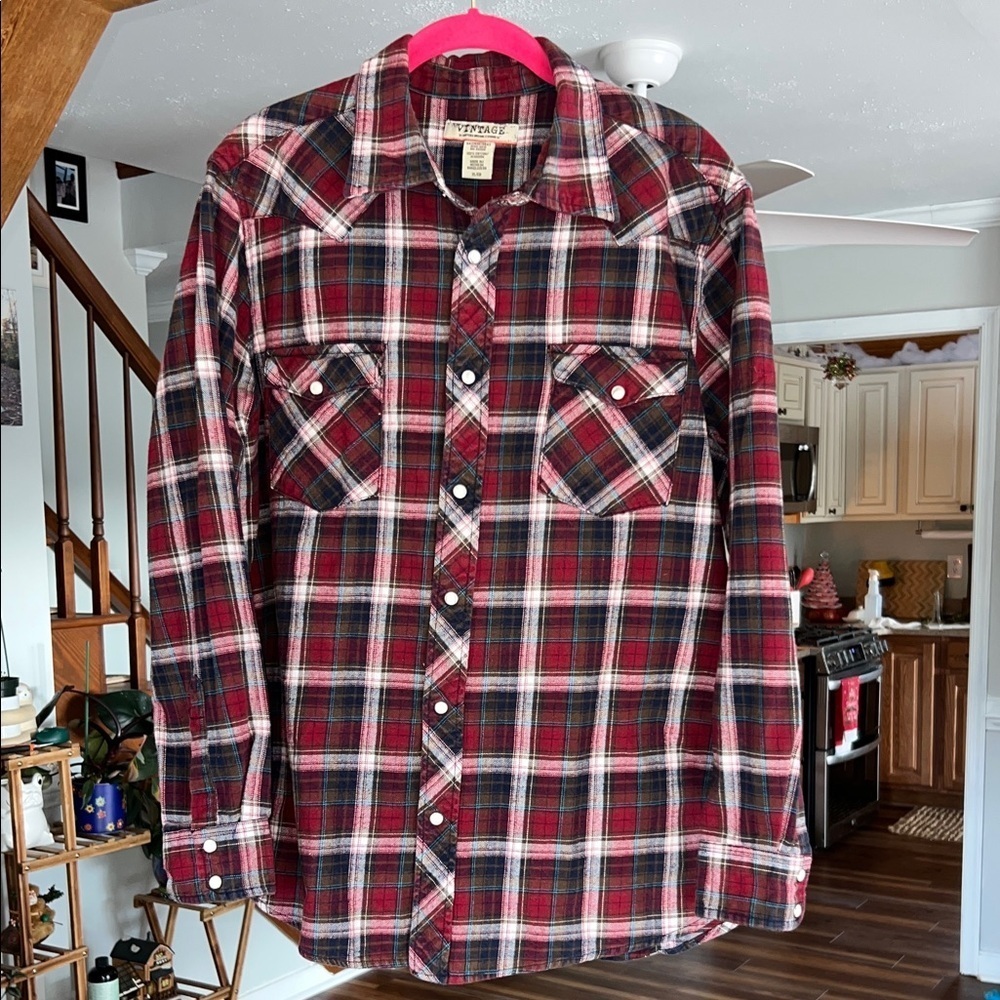 Vintage by Routegg Original Clothing Co Men's Multicolor Plaid Snap Button Shirt - Picture 2 of 9